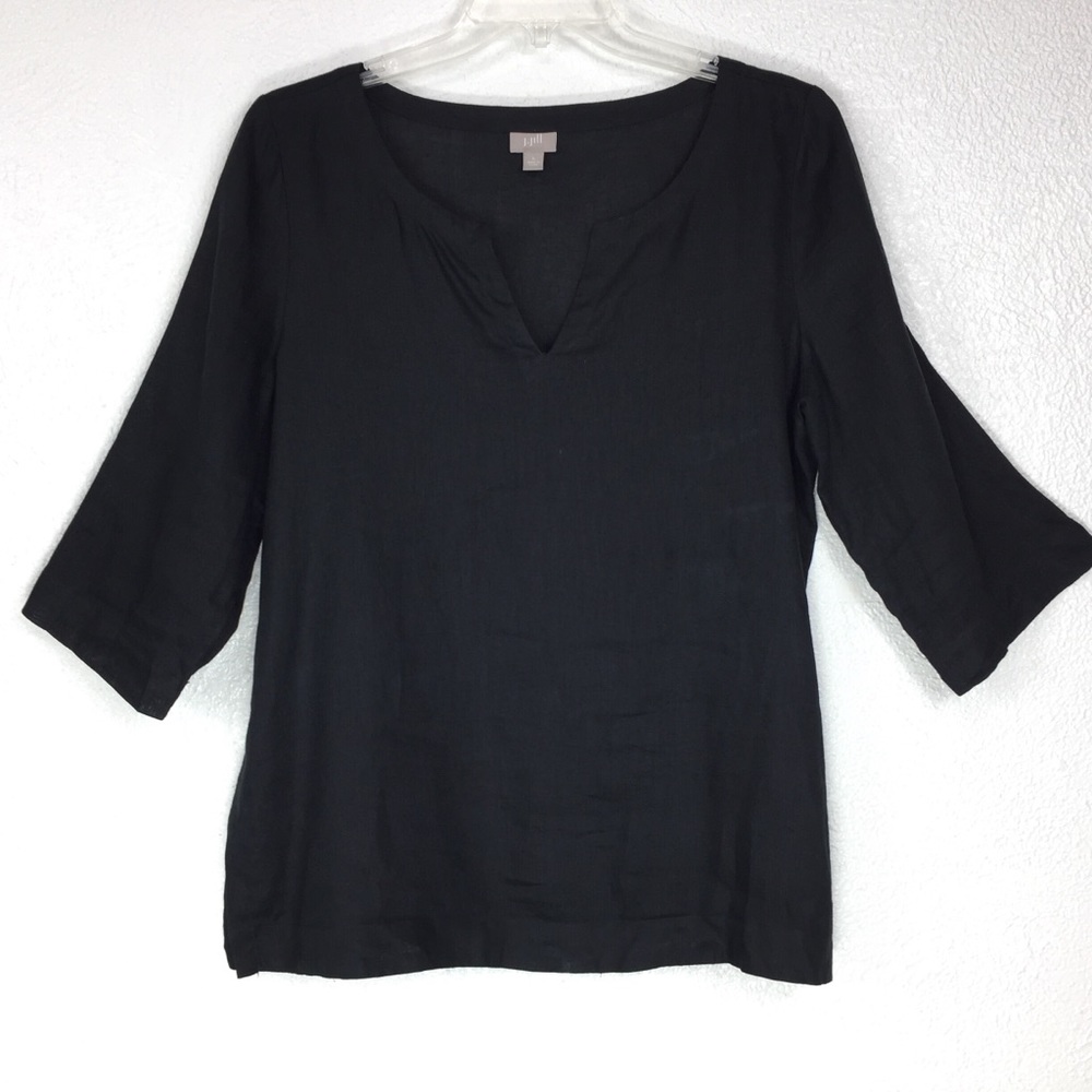 J Jill Large Black 100% Linen Lagenlook Tunic Top